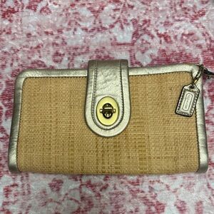 Coach Straw clutch with Metallic Gold Trim